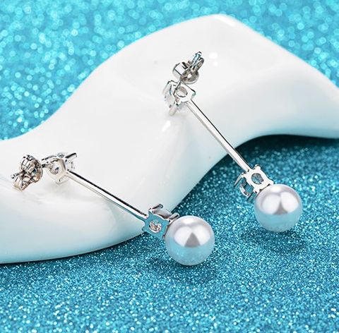 1 Pair Elegant Modern Style Geometric Imitation Pearl Copper Drop Earrings