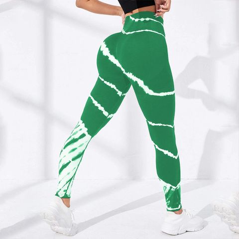 Simple Style Tie Dye Stripe Spandex Polyester Dyeing Active Bottoms Skinny Pants