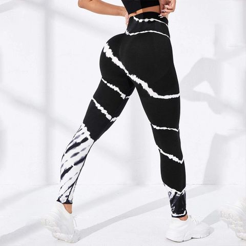 Simple Style Tie Dye Stripe Spandex Polyester Dyeing Active Bottoms Skinny Pants