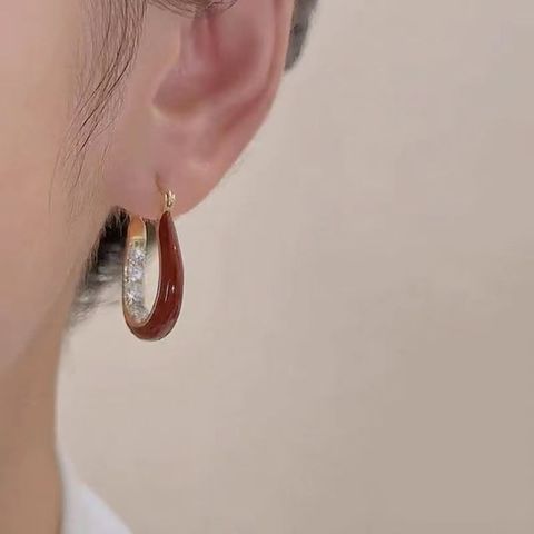 Wholesale Jewelry Classical Pastoral Irregular Color Block Alloy Rhinestones Gold Plated Stoving Varnish Plating Inlay Hoop Earrings