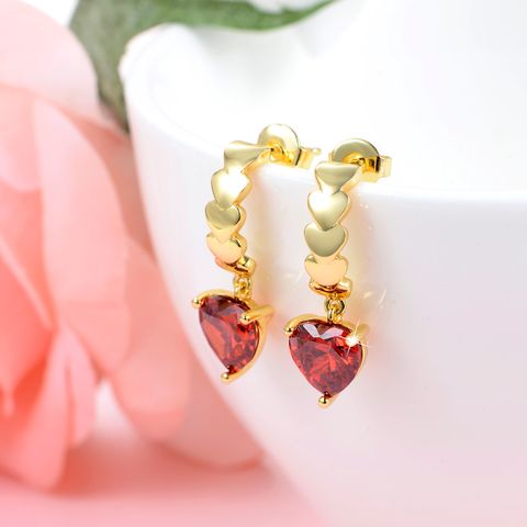 1 Pair Simple Style Heart Shape Inlay Brass Artificial Diamond Drop Earrings