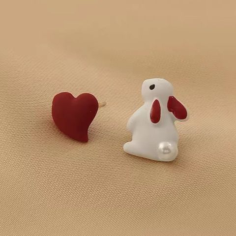 1 Pair Cute Sweet Rabbit Heart Shape Plating Inlay Alloy Artificial Pearls Ear Studs