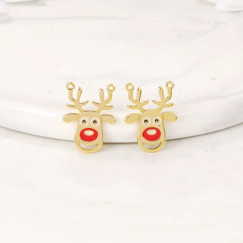 Cute Christmas Elk Copper Epoxy Plating Copper 18k Gold Plated Christmas Jewelry Accessories