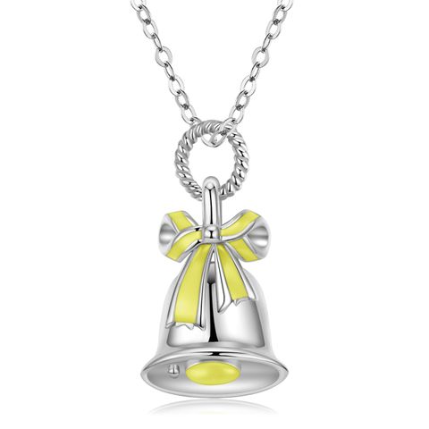 Original Design Cute Bow Knot Bell Sterling Silver Plating Inlay Zircon Pendant Necklace