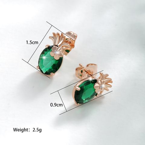 1 Pair Basic Xuping Pineapple Plating Inlay Alloy Artificial Gemstones 18k Gold Plated Ear Studs