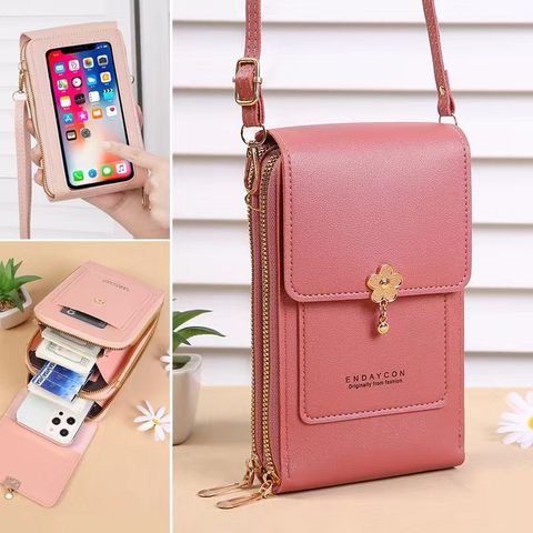 Women's Pu Leather Solid Color Simple Style Square Zipper Phone Wallets
