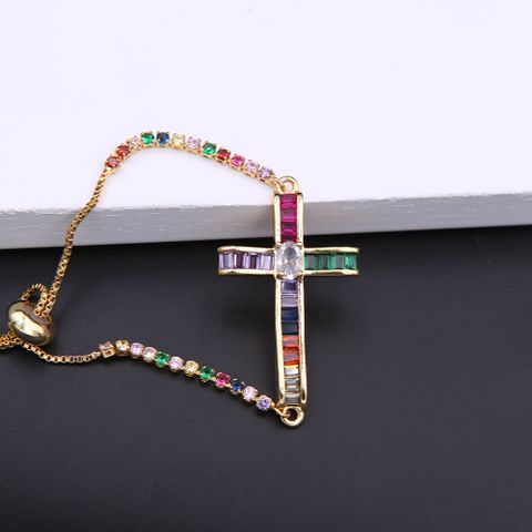 Hip-hop Retro Cross Copper Plating Inlay Zircon 18k Gold Plated Bracelets