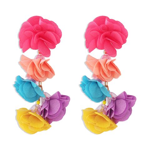 1 Pair Vintage Style Color Block Flower Cloth Drop Earrings