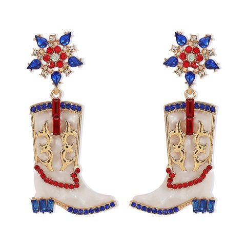 1 Pair Cowboy Style Simple Style Boots Plating Inlay Alloy Rhinestones Drop Earrings