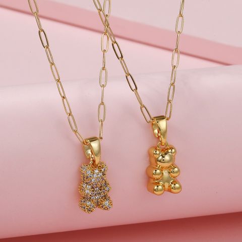 Elegant Bear Zircon Alloy Copper Wholesale Pendant Necklace