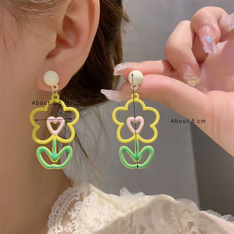 1 Pair Cute Simple Style Flower Copper Alloy Drop Earrings