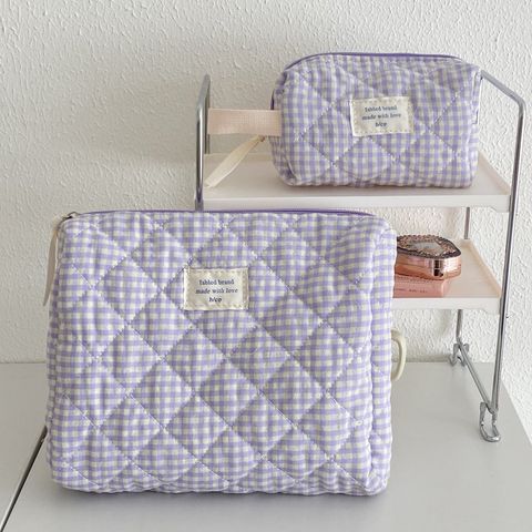 Cute Plaid Cotton Square Makeup Bags