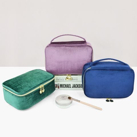 Vintage Style Solid Color Velvet Square Makeup Bags