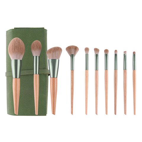Simple Style Artificial Fiber Wood Aluminum Wooden Handle Makeup Brushes Makeup Tool Sets