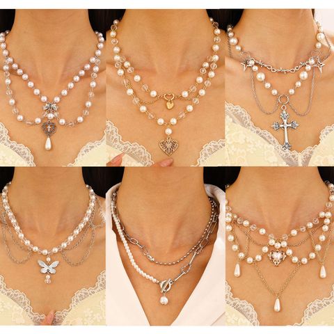 Elegant Sweet Cross Heart Shape Butterfly Alloy Women's Pendant Necklace