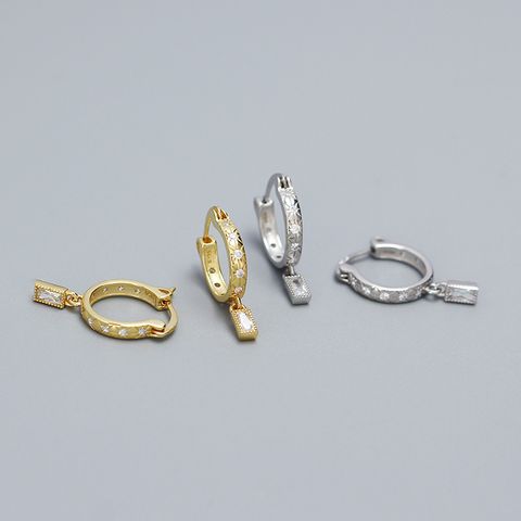 1 Pair Elegant Geometric Rectangle Plating Inlay Sterling Silver Zircon Hoop Earrings