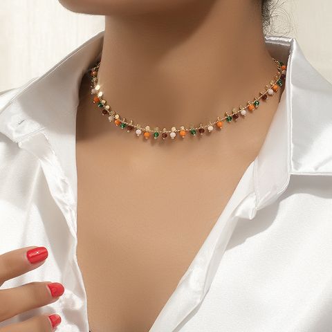Vintage Style Geometric Color Block Alloy Beaded Plating Women's Necklace
