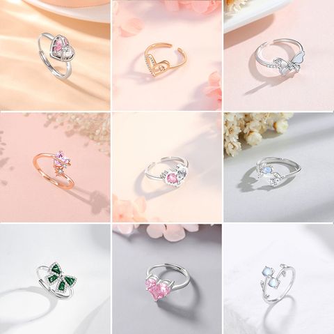 Elegant Sweet Heart Shape Sterling Silver Plating Inlay Zircon Rose Gold Plated White Gold Plated Open Rings