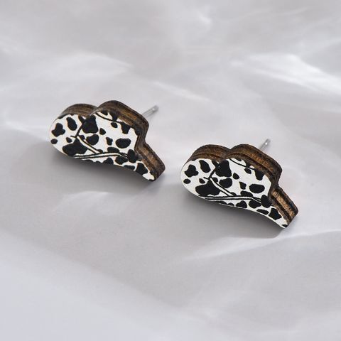 1 Pair Casual Cute Cow Pattern Leopard Wood Ear Studs