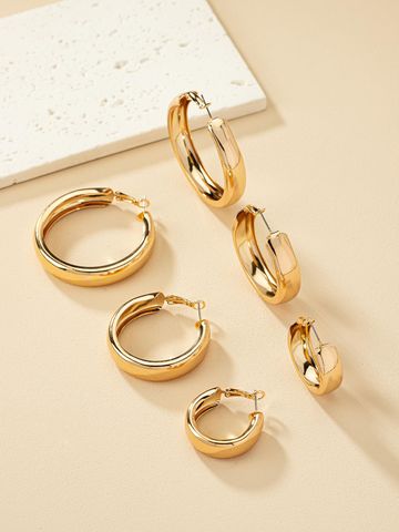 3 Pairs Vintage Style Solid Color Iron Gold Plated Hoop Earrings