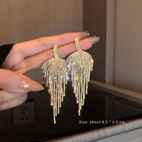 Elegant Luxurious Commute Solid Color Copper Alloy Tassel Plating Inlay Artificial Rhinestones 14k Gold Plated Women's Chandelier Earrings