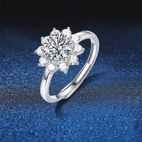 Elegant Classic Style Flower Sterling Silver Gra Plating Inlay Moissanite 18k Gold Plated Rings
