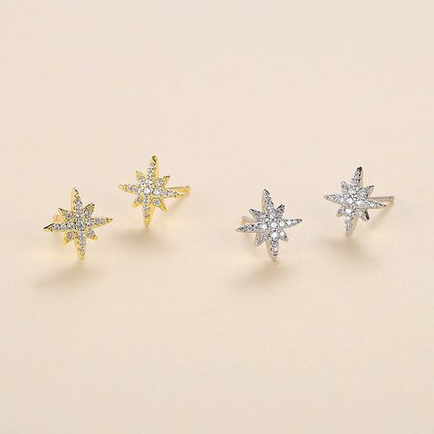 1 Pair Simple Style Constellation Star Plating Inlay Copper Zircon Gold Plated Ear Studs