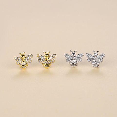 1 Pair Original Design Cute Insect Bee Plating Inlay Copper Zircon Gold Plated Platinum Plated Ear Studs