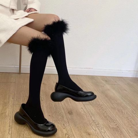 Women's Sweet Solid Color Cotton Feather Over The Knee Socks A Pair