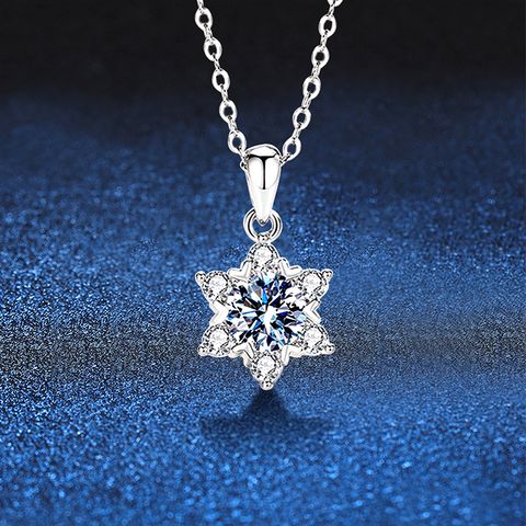 Elegant Luxurious Snowflake Sterling Silver Gra Plating Inlay Moissanite 18k Gold Plated Pendant Necklace