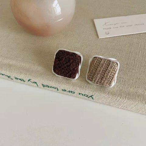 1 Pair Vintage Style Square Plating Linen Knit Silver Plated Ear Studs