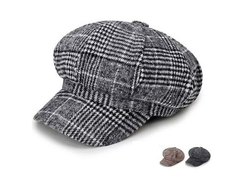 Women's Retro British Style Plaid Curved Eaves Beret Hat