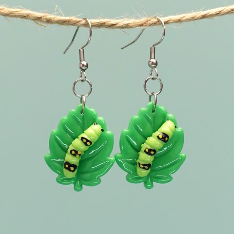 1 Pair Cute Funny Leaf Insect Stainless Steel Plastic Ear Hook