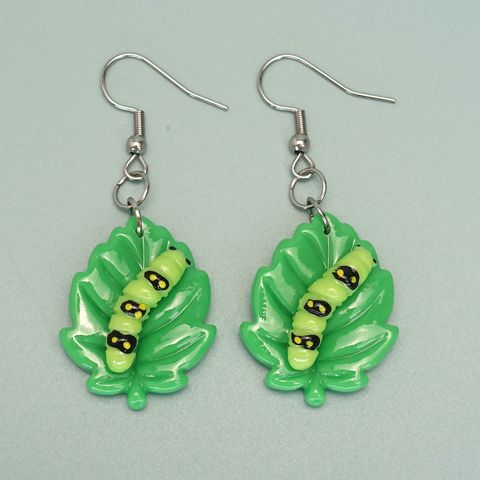 1 Pair Cute Funny Leaf Insect Stainless Steel Plastic Ear Hook