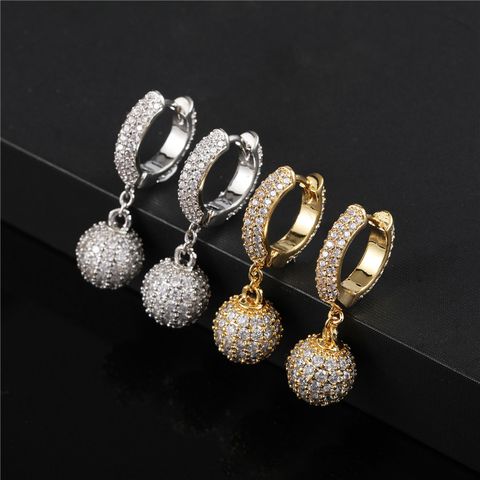 1 Pair Elegant Sweet Ball Plating Inlay Copper Zircon Drop Earrings