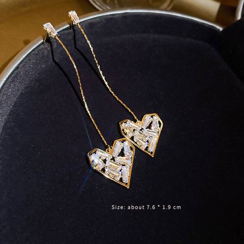 Wholesale Jewelry 1 Pair Lady Heart Shape Alloy Artificial Gemstones Drop Earrings