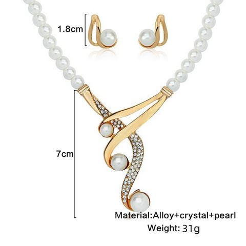 Formal Round Imitation Pearl Alloy Rhinestone Plating Inlay Artificial Pearls Rhinestones Gold Plated Women's Earrings Necklace