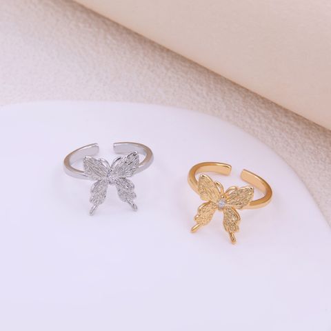 Solid Color Butterfly Copper Plating 18k Gold Plated White Gold Plated Rings