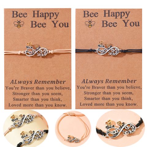 Vintage Style Pastoral Letter Infinity Bee Ccb Pu Leather Alloy Enamel Thanksgiving Unisex Drawstring Bracelets