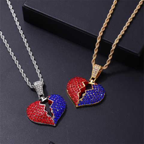 Hip-hop Rock Punk Heart Shape White Gold Plated Gold Plated Rhinestones Stainless Steel Alloy Wholesale Necklace Pendant