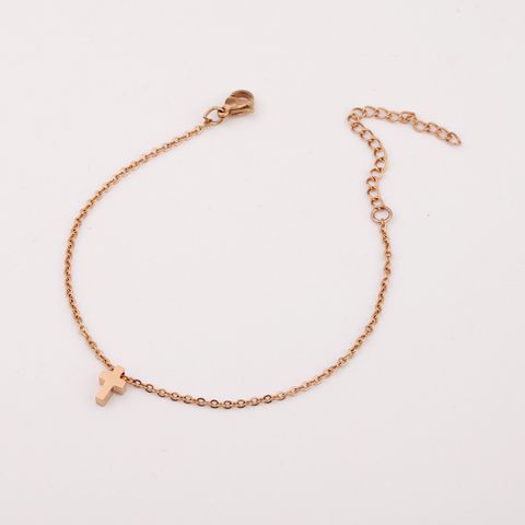 Simple Style Solid Color Stainless Steel None 18K Gold Plated Rose Gold Plated Women's Anklet