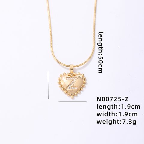 Wholesale IG Style Simple Style Letter Heart Shape 304 Stainless Steel Copper Polishing Plating Inlay K Gold Plated Zircon Pendant Necklace