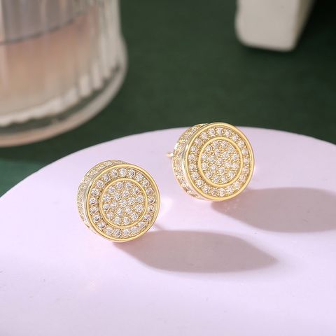 1 Pair Simple Style Round Plating Inlay Alloy Zircon Gold Plated Ear Studs