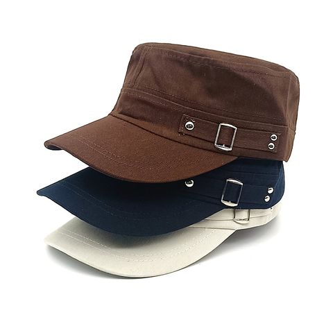 Men's Simple Style Solid Color Curved Eaves Military Hat