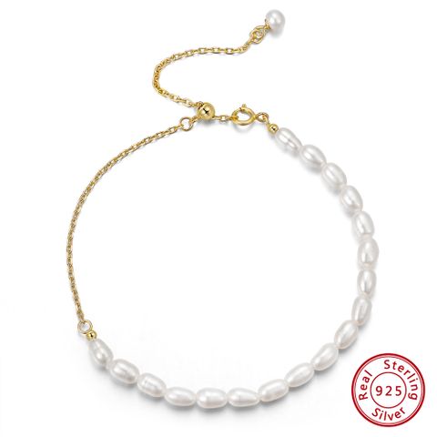 Elegant Baroque Style Simple Style Geometric Solid Color Freshwater Pearl Sterling Silver Plating 14k Gold Plated Bracelets