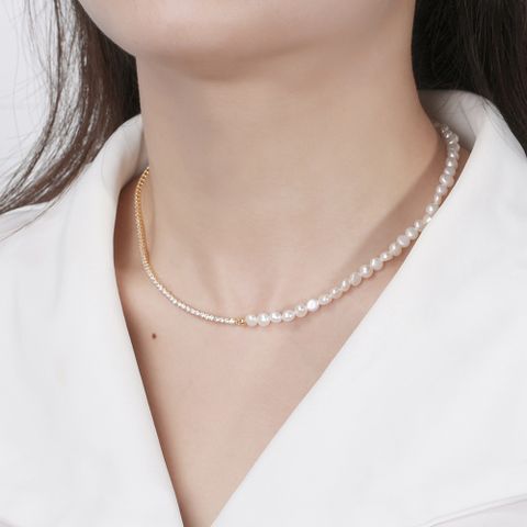 Simple Style Geometric Freshwater Pearl Sterling Silver Necklace