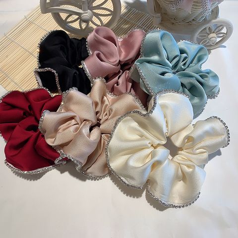 Sweet Solid Color Cloth Rhinestone Lace Hair Tie
