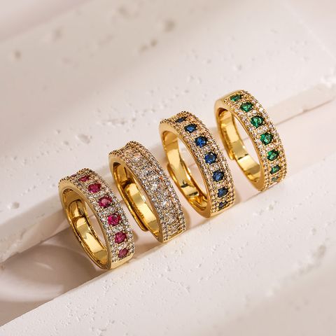 Elegant Luxurious Round Copper Plating Inlay Zircon 18k Gold Plated Open Rings