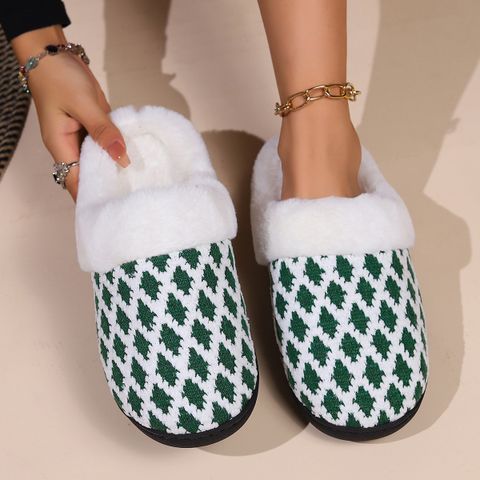 Unisex Casual Plaid Round Toe Cotton Slippers