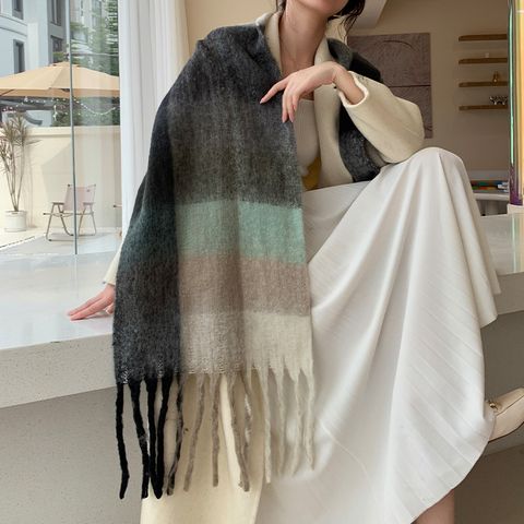 Women's Vintage Style Color Block Stripe Polyester Scarf